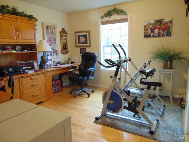 office space with light hardwood / wood-style flooring