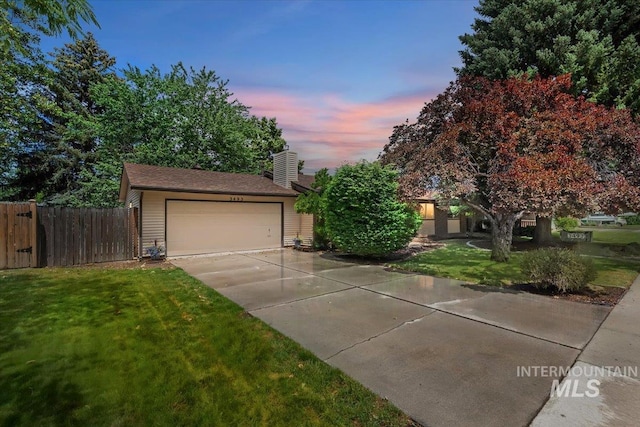 3493 N Buckboard Way, Boise, ID 83713 - obstructed view of property with a chimney, driveway, and a garage
