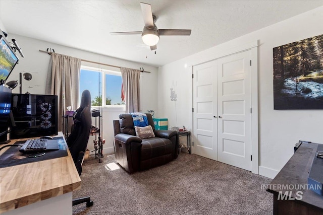 15916 Hill Top Cir, Wilder, ID 83676 - carpeted home office featuring ceiling fan