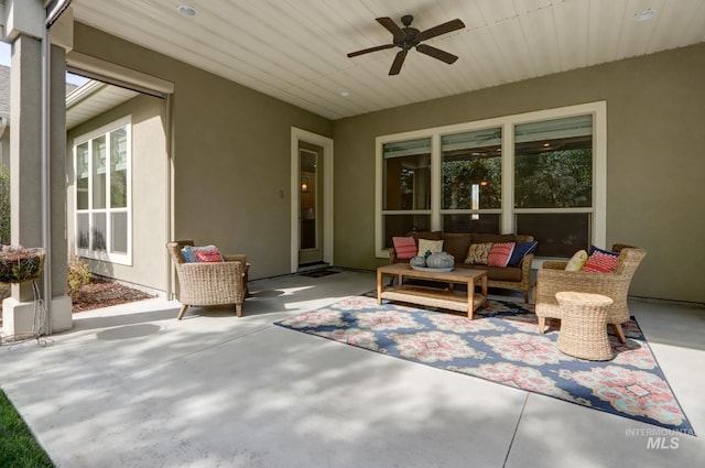 view of patio / terrace with a ceiling fan and an outdoor hangout area