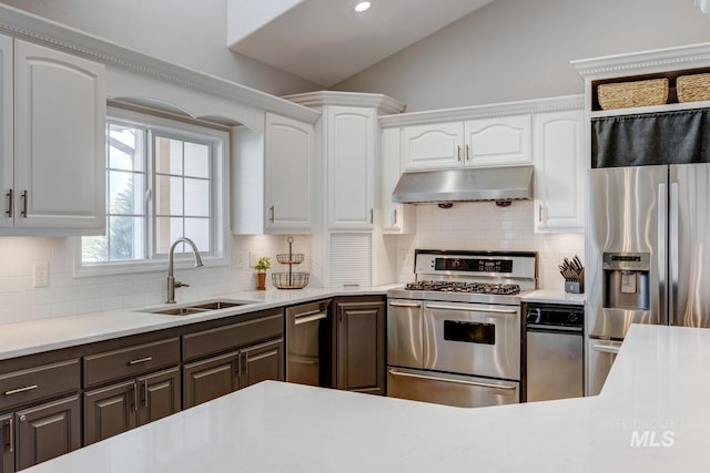 10551 W Deep Canyon Dr, Star, ID 83669 - kitchen featuring stainless steel appliances, exhaust hood, white cabinets, decorative backsplash, and light countertops