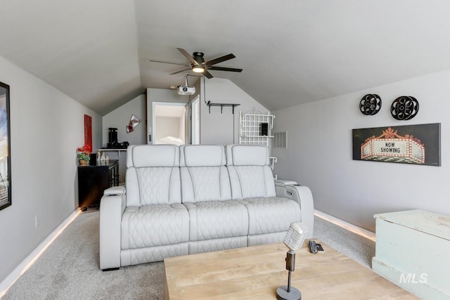 10551 W Deep Canyon Dr, Star, ID 83669 - carpeted living area with ceiling fan and vaulted ceiling
