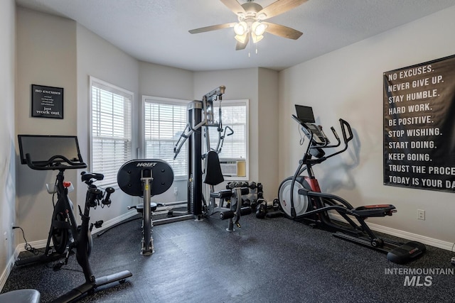 10551 W Deep Canyon Dr, Star, ID 83669 - workout room with baseboards and ceiling fan