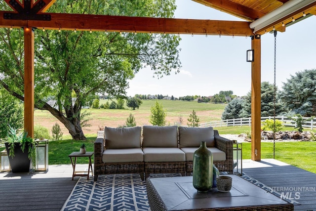 10551 W Deep Canyon Dr, Star, ID 83669 - deck featuring an outdoor living space and a rural view