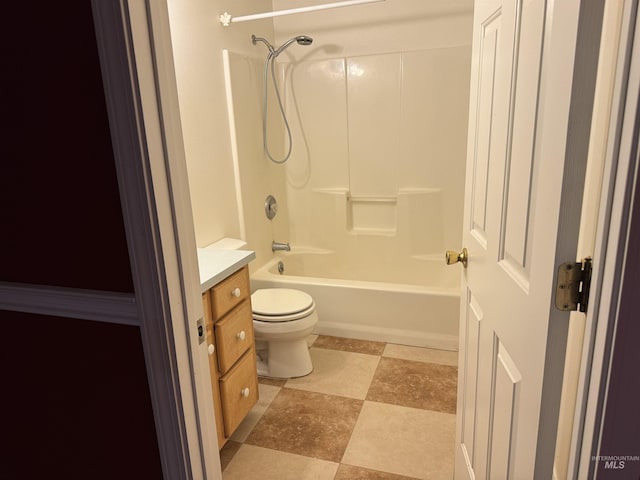 full bathroom with toilet, washtub / shower combination, and vanity