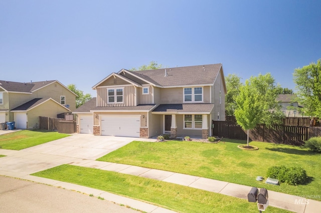 12476 W Kempshire Ct, Star, ID 83669 - craftsman house with concrete driveway, board and batten siding, a garage, brick siding, and a shingled roof