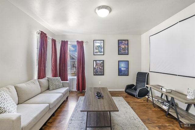 interior space with baseboards and dark wood-style flooring