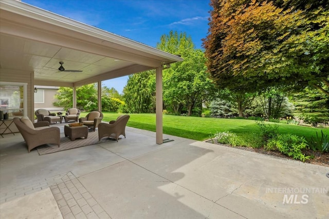 628 E Trinidad Dr, Meridian, ID 83642 - view of patio / terrace featuring a ceiling fan and an outdoor living space