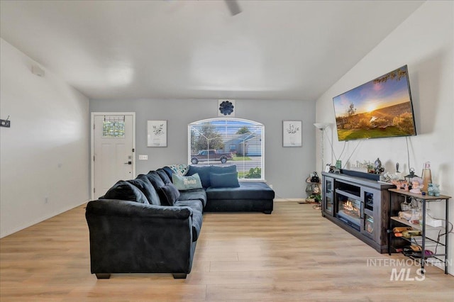 197 Cedarpark Cir, Twin Falls, ID 83301 - living room featuring light wood-style flooring and a glass covered fireplace