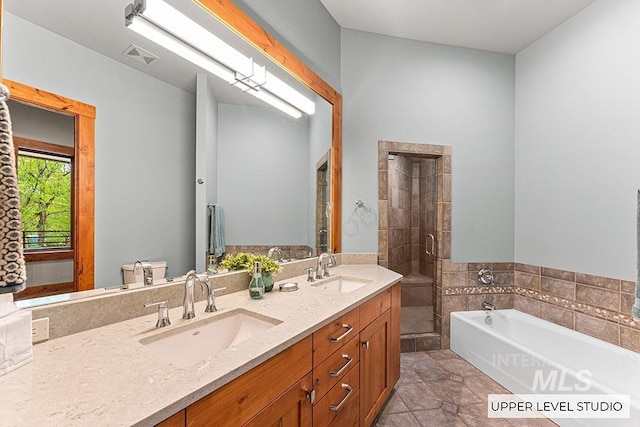 1040 W Bogus Vw, Eagle, ID 83616 - full bathroom with a sink, double vanity, a bath, and visible vents