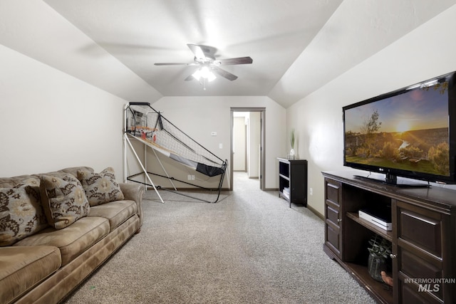 812 Kelli Ln, Filer, ID 83328 - carpeted living room with a ceiling fan and vaulted ceiling