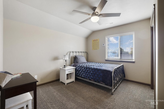 812 Kelli Ln, Filer, ID 83328 - carpeted bedroom featuring ceiling fan, baseboards, lofted ceiling, and visible vents