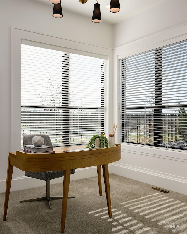 view of carpeted home office