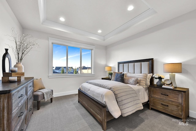 2477 E Galleon Ln, Meridian, ID 83642 - bedroom with baseboards, carpet flooring, a tray ceiling, and recessed lighting