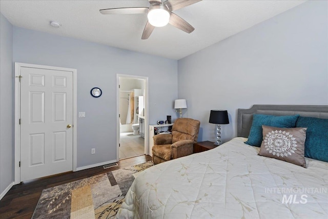 2668 N Morello, Meridian, ID 83646 - bedroom with wood finished floors, baseboards, a ceiling fan, and ensuite bath