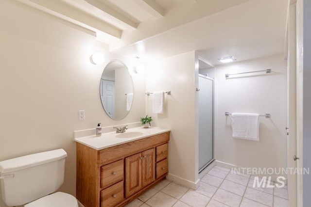517 E C St, Moscow, ID 83843 - full bathroom featuring tile patterned flooring, toilet, a stall shower, and vanity
