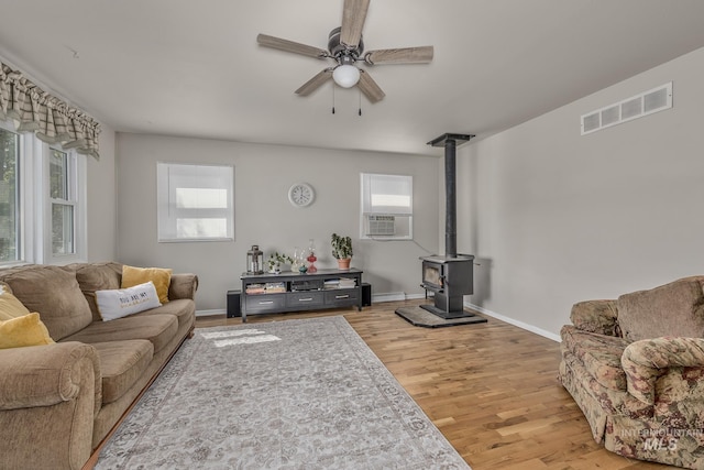 1035 N 7th Ave N, Payette, ID 83661 - living room with ceiling fan, plenty of natural light, a wood stove, and light wood-type flooring