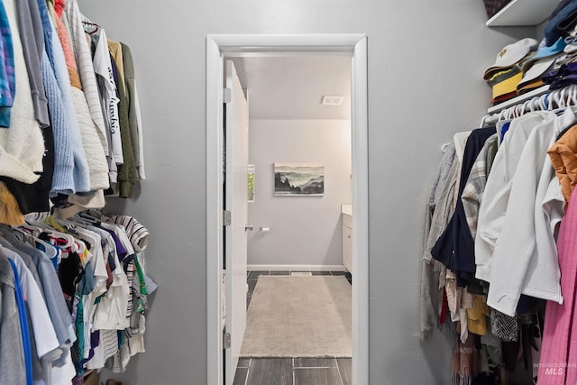 walk in closet featuring hardwood / wood-style flooring