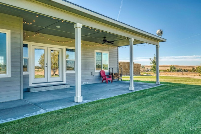 27652 Hop Rd, Caldwell, ID 83607 - view of patio / terrace with ceiling fan and french doors