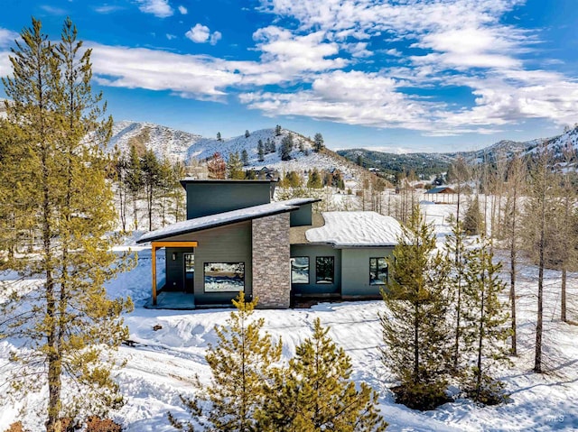 view of front of home featuring a mountain view