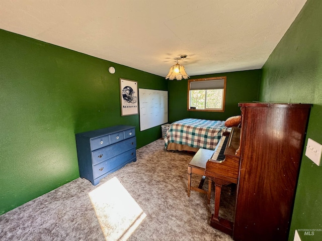 bedroom featuring light carpet