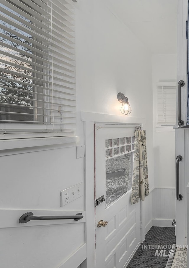 bathroom with tile patterned floors