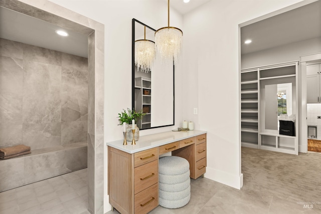 11473 N 17th Way, Boise, ID 83714 - full bathroom featuring recessed lighting, tiled shower, vanity, a closet, and baseboards