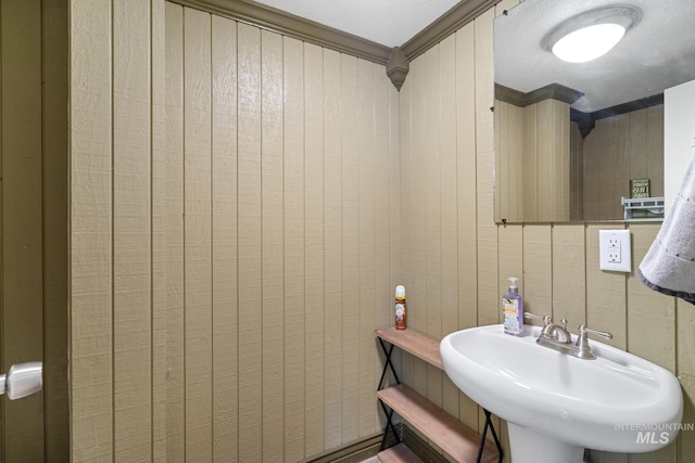 bathroom with a sink and ornamental molding