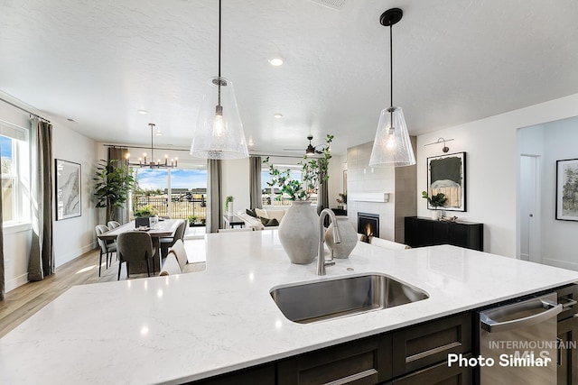 5543 E Bridal Veil Falls Dr, Nampa, ID 83686 - kitchen with open floor plan, a sink, stainless steel dishwasher, and healthy amount of natural light