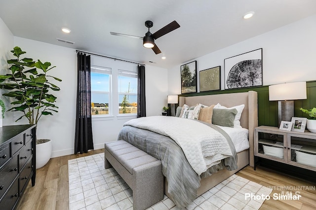 5543 E Bridal Veil Falls Dr, Nampa, ID 83686 - bedroom featuring light wood finished floors, a ceiling fan, and recessed lighting