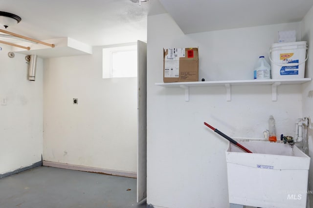 basement with a sink