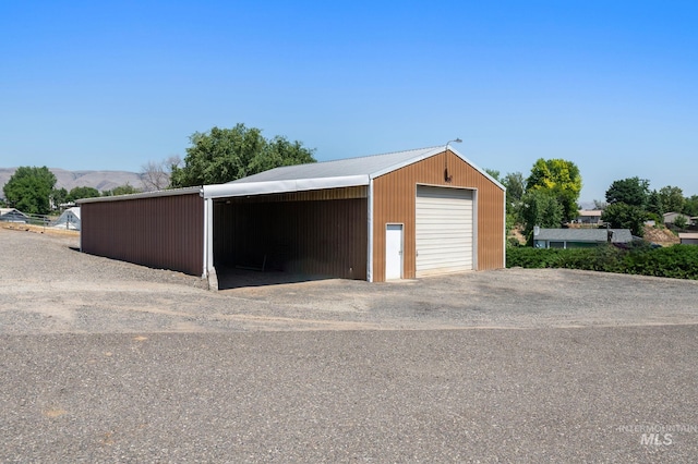 garage with a mountain view