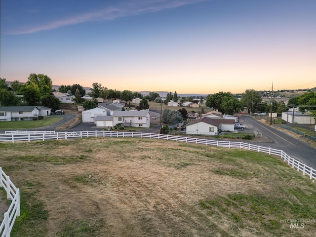 view of aerial view at dusk