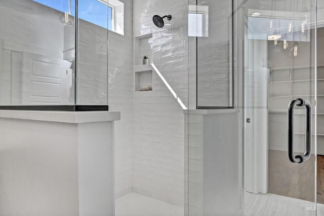 bathroom with a shower stall