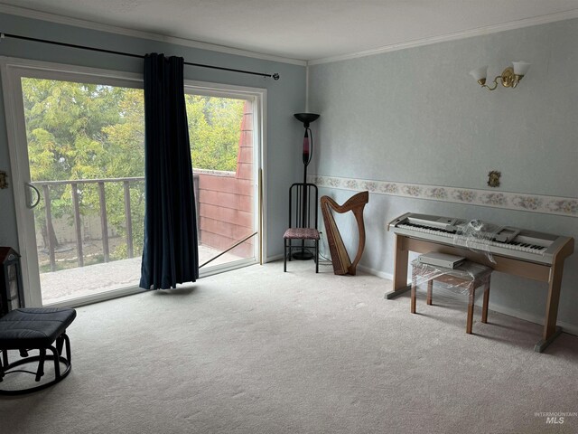 1111 SW 11th Ave, Ontario, OR 97914 - living area with carpet floors, crown molding, and baseboards
