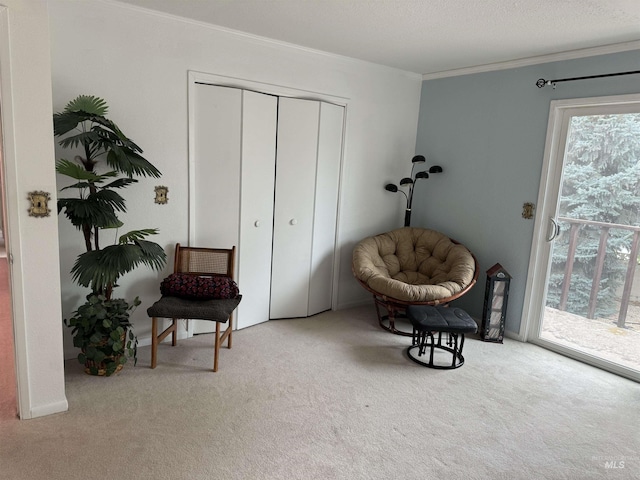 1111 SW 11th Ave, Ontario, OR 97914 - living area featuring carpet flooring and ornamental molding