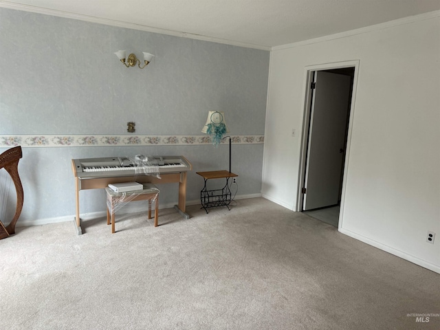 1111 SW 11th Ave, Ontario, OR 97914 - living area with baseboards, carpet floors, and crown molding