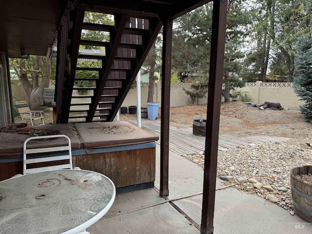 1111 SW 11th Ave, Ontario, OR 97914 - view of patio featuring a fenced backyard, stairs, and a deck