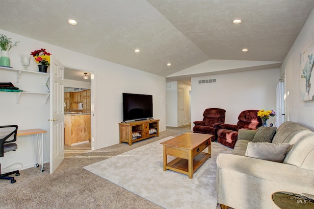 4420 N Ginzel St, Boise, ID 83703 - carpeted living area featuring visible vents, recessed lighting, and lofted ceiling
