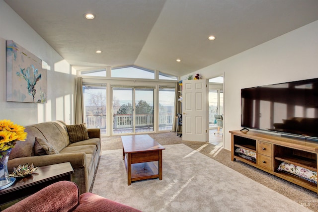 4420 N Ginzel St, Boise, ID 83703 - living room featuring recessed lighting, carpet, and vaulted ceiling