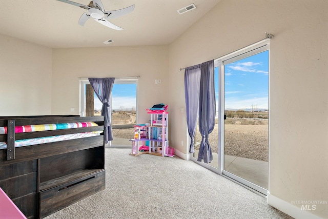 13331 Peaceful Way, Nampa, ID 83686 - carpeted bedroom featuring visible vents, baseboards, ceiling fan, and access to outside