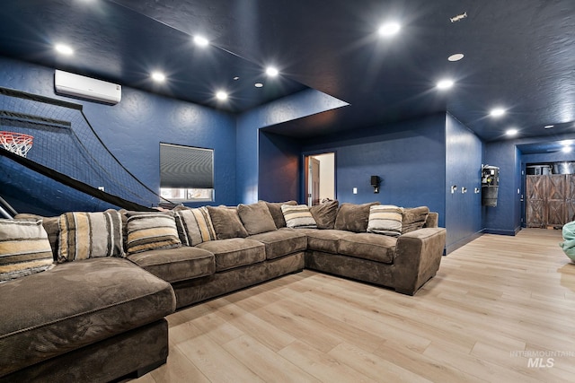 13331 Peaceful Way, Nampa, ID 83686 - living area with recessed lighting, a textured wall, a wall unit AC, and wood finished floors