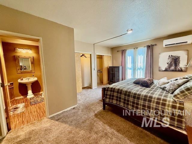 407 1st St, Asotin, WA 99402 - bedroom with an AC wall unit, two closets, carpet flooring, and ensuite bath