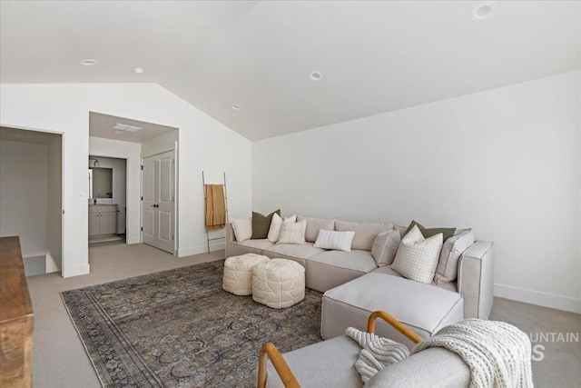 4265 W Thornapple Dr, Meridian, ID 83646 - living area with lofted ceiling, light carpet, and baseboards