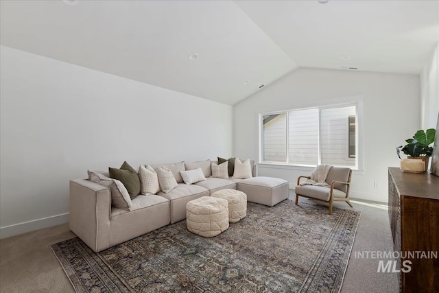 4265 W Thornapple Dr, Meridian, ID 83646 - living area with carpet floors, lofted ceiling, and baseboards