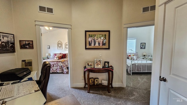 view of carpeted home office