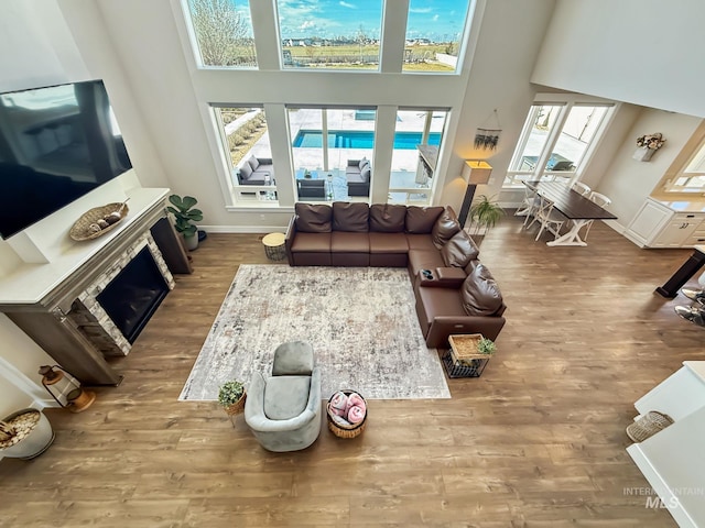 7063 S Pear Blossom, Meridian, ID 83642 - living area with a towering ceiling, baseboards, and wood finished floors