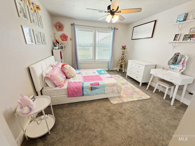 7063 S Pear Blossom, Meridian, ID 83642 - bedroom with a textured ceiling, ceiling fan, baseboards, and carpet