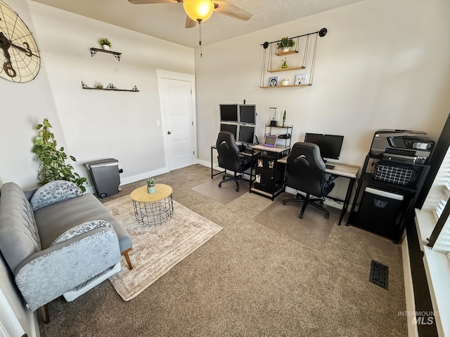 7063 S Pear Blossom, Meridian, ID 83642 - carpeted home office with visible vents, baseboards, and a ceiling fan