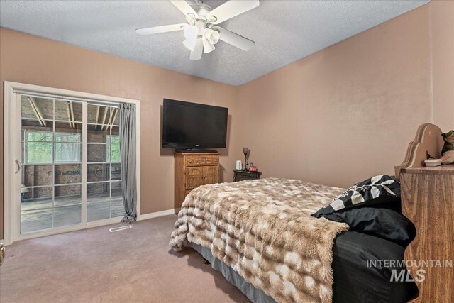 42 Hiatt Cir, Idaho City, ID 83631 - carpeted bedroom featuring access to outside, a textured ceiling, ceiling fan, and baseboards